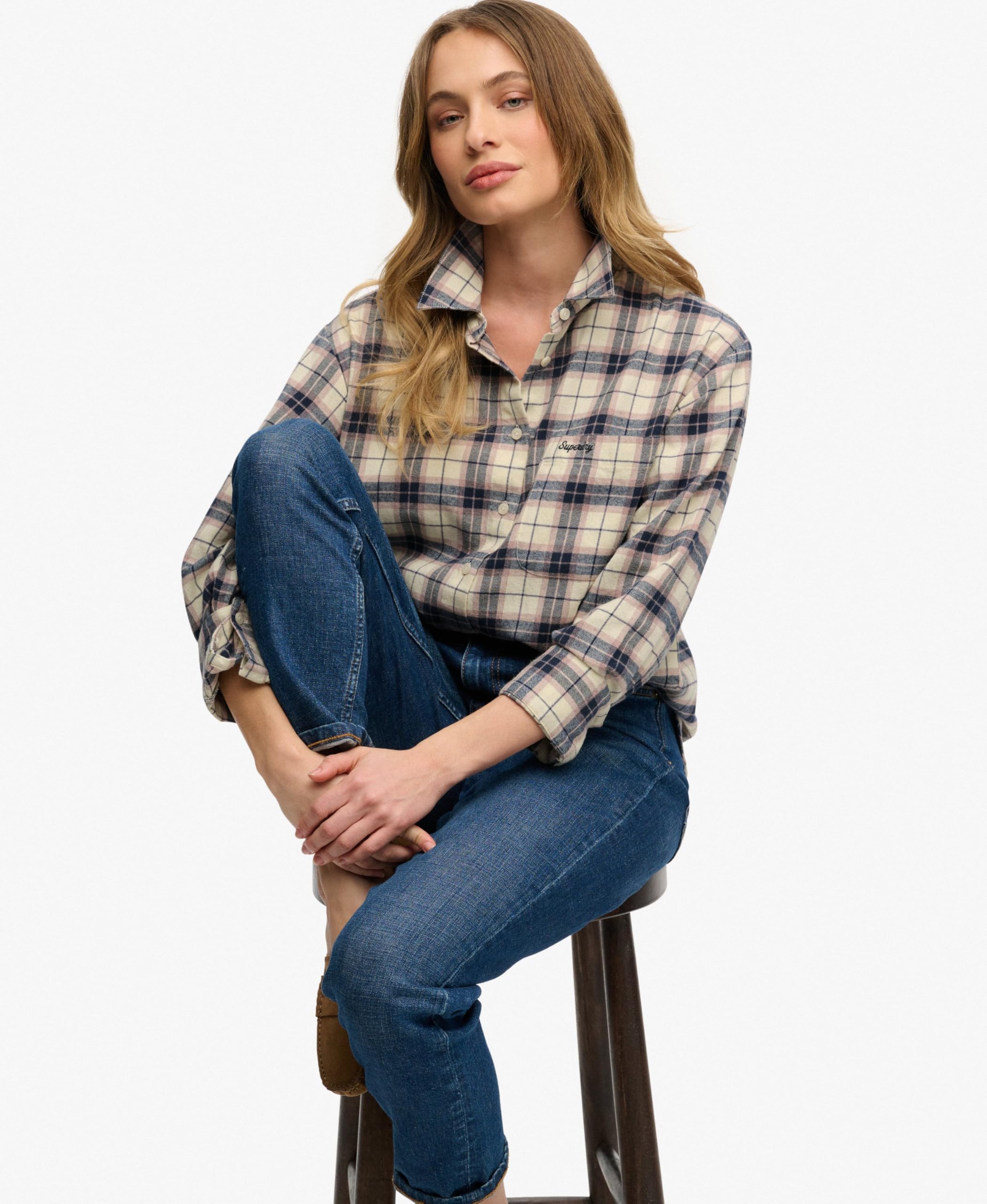 Superdry Damen Kariertes Flanellhemd in lockerer Passform
