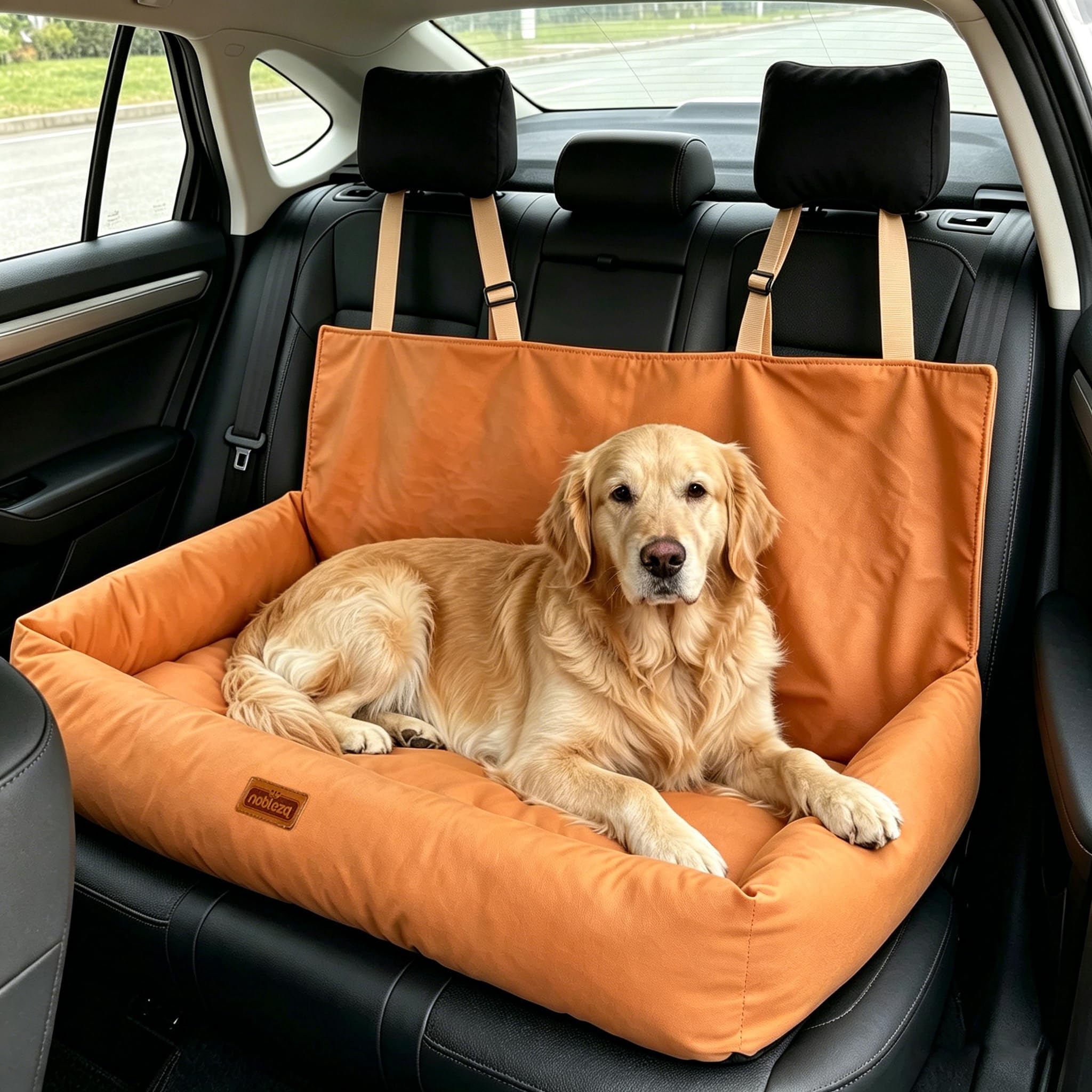 Nobleza Car Seat for Medium to Large Dogs, Stable Safety Belt, Waterproof, Non-Slip, Suitable for Medium and Large Dogs, L92*W52*H47cm, Orange