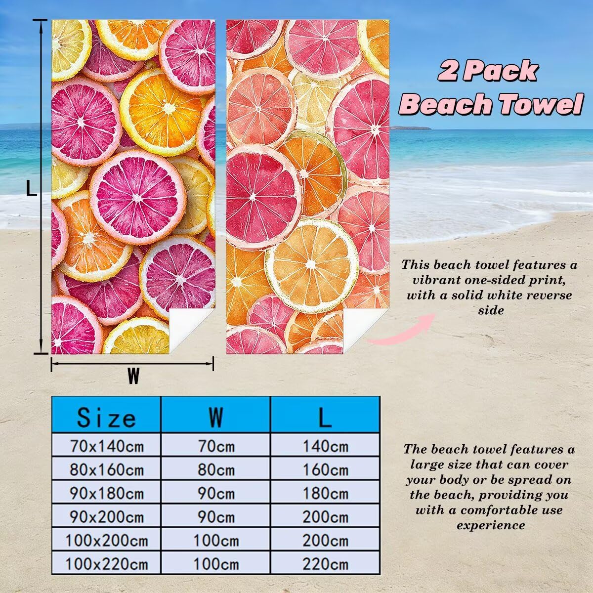 Toalla Playa 80x160 cm, Toalla Gimnasio Microfibra Secado Rapido, Juego de 2 Antiarena Toallas de Playa, Ligera Compacta Toallas Microfibra Grande para Viaje, Regalo Hombre Regalo Mujer (Limón) -4005