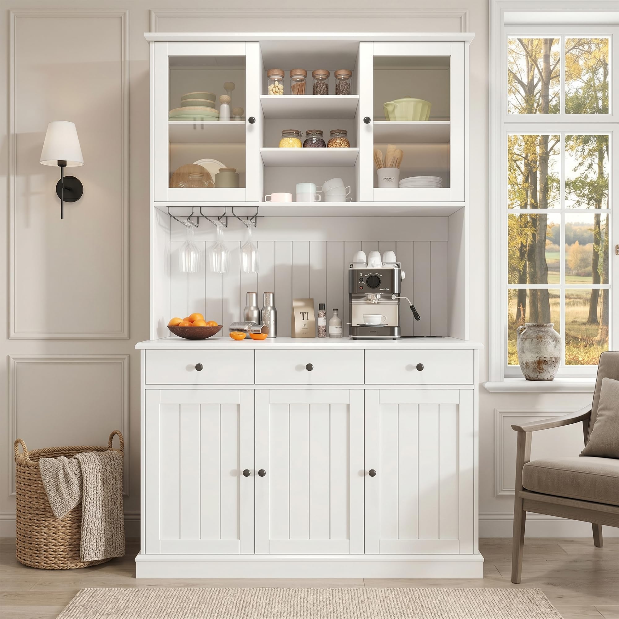Muebles de buffet para salones modernos con almacenamiento vertical y vitrina