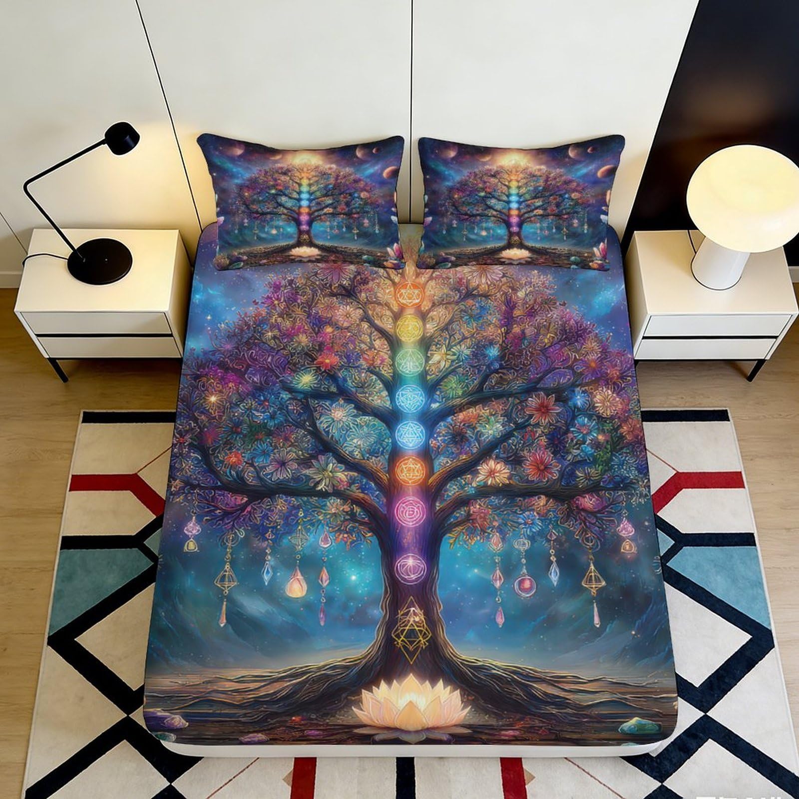 Jqzkxnhpbr Style-7 3D Printed Tree Of Life Fitted Sheet Microfiber Soft Colorful Dreamcatcher Mattress Cover For Bedroom Dorm Decor 90X200x25cm
