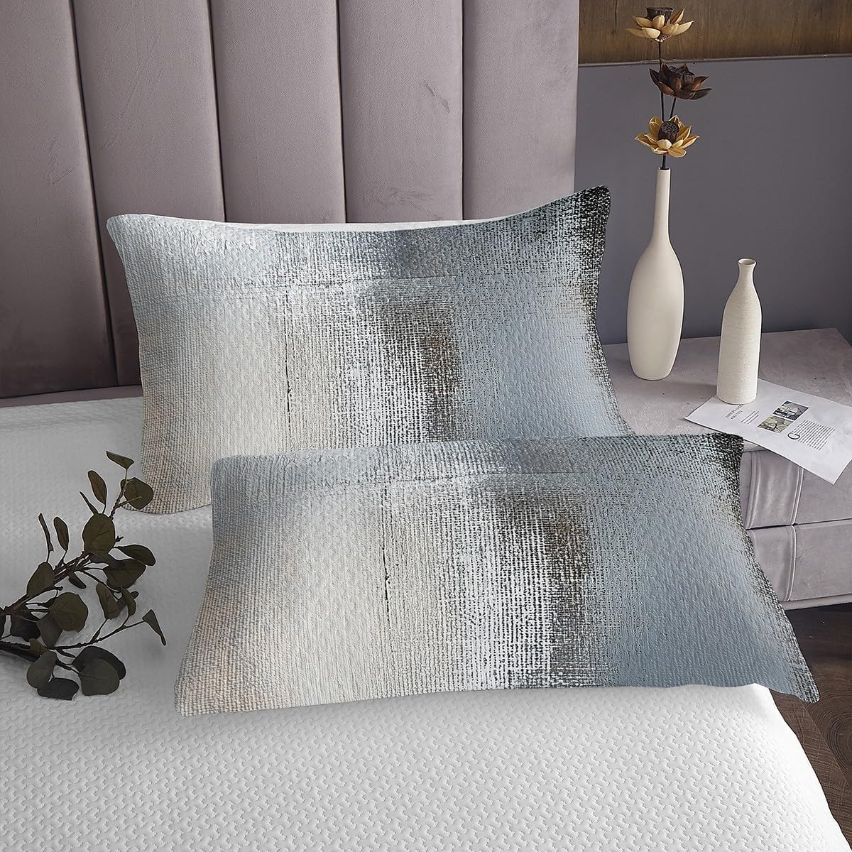 Erosebridal Gray Gradient King Quilt Set Tie Dye Coverlet Set for Women Men, Ombre Grunge Bedding Set Abstract Watercolor Bedspread Set, Aesthetic Bed Quilt Room Decorations