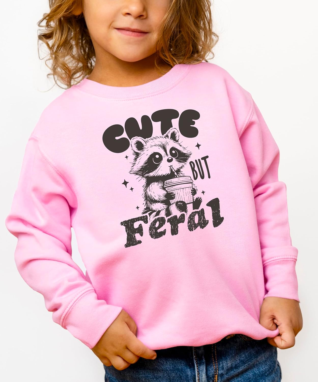 Olive Loves Apple Cute But Feral Raccoon Funny Sweatshirt for Youth and Toddler Boys and Girls