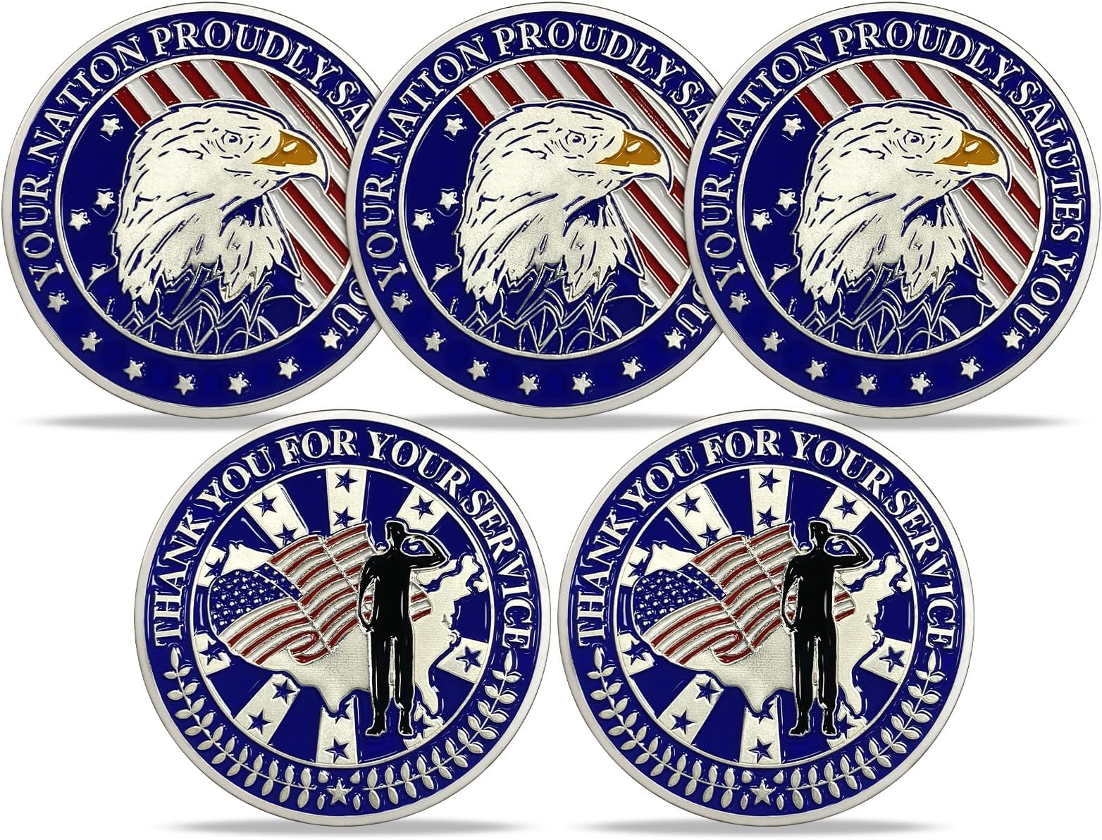 RYUKENLM 5Pcs Army Veteran Salute Challenge Coins Thank You for Your Service Collectible Gift for Veterans Day