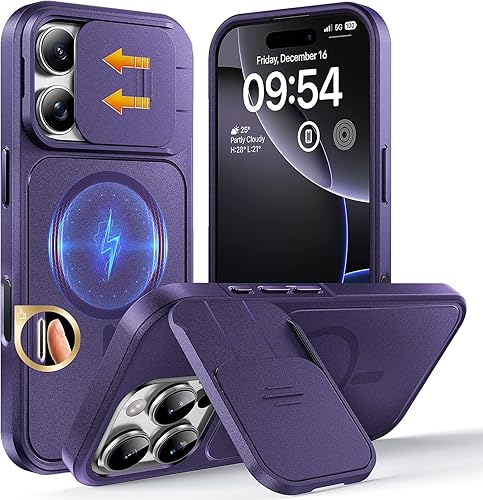 Miniatura 75 de TOCOL Funda magnética para iPhone 15 Pro, protección completa mejorada de la cámara, compatible con Magsafe, protección contra caídas, funda trasera