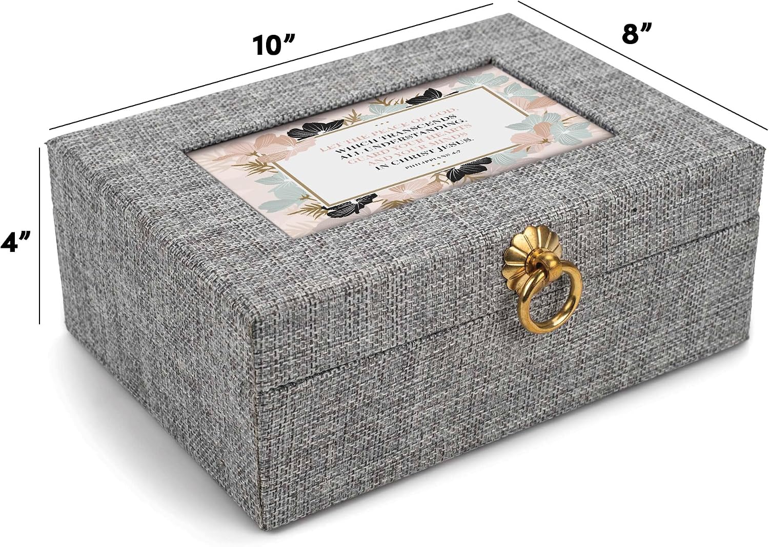 Cottage Garden Peace of God Linen Musical Jewelry Box, 10 x 8 Inch Keepsake Box with Photo Window, Plays Tune What a Friend We Have in Jesus image 2