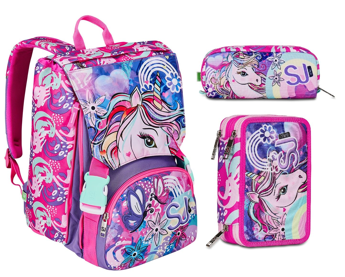 Seven Zaino Scuola SJ GANG CUCCIOLI, Rosa, Estensibile tramite Zip, Bambina  + Portapenne + Astuccio 3 zip : Amazon.it: Moda