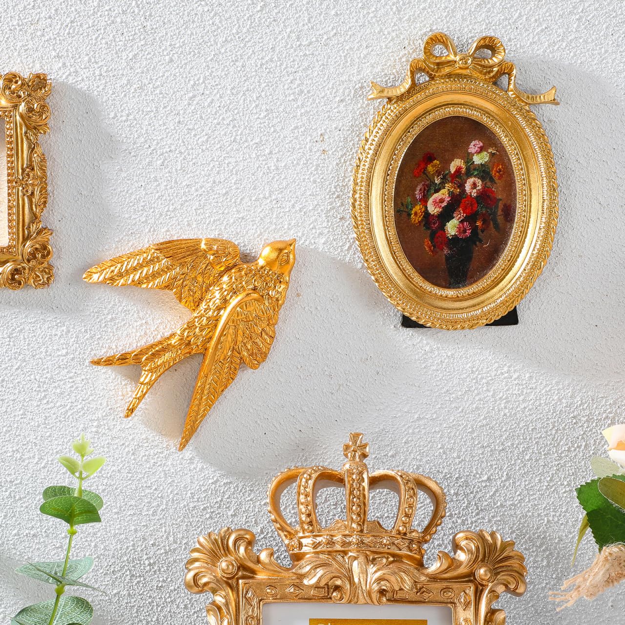 Alipis Lot de 3 sculptures murales d'hirondelle en résine dorée - Décoration murale 3D sculptée pour maison, chambre à coucher, jardin