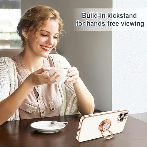 Miniatura 6 de Hython Funda para iPhone 12 Pro Max con soporte de anillo soporte de anillo giratorio de 360 forro de microfibra suave chapado en oro rosa a prueba