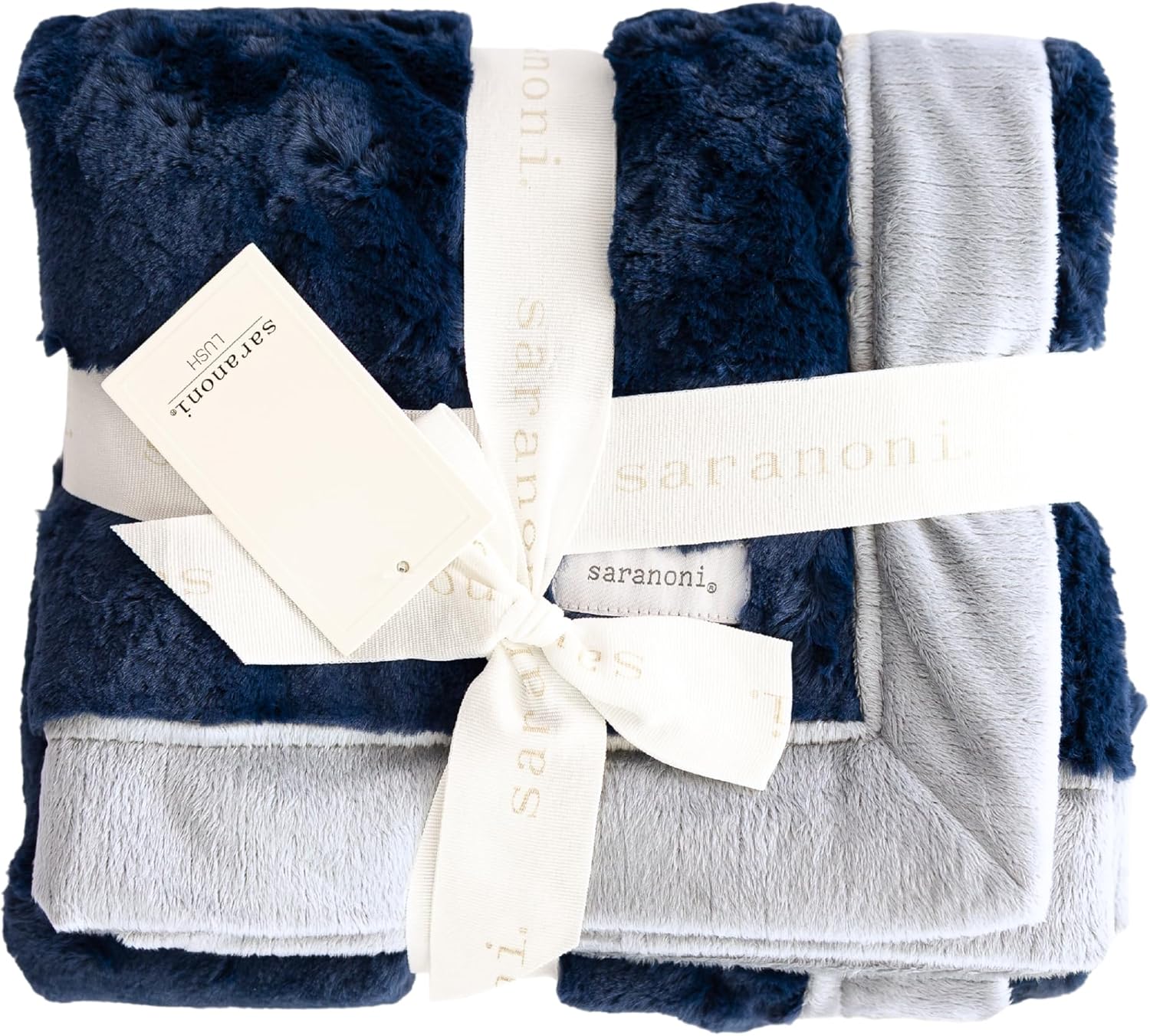 Saranoni Plush Receiving Blanket Soft Baby Blanket Navy Gray 30x40