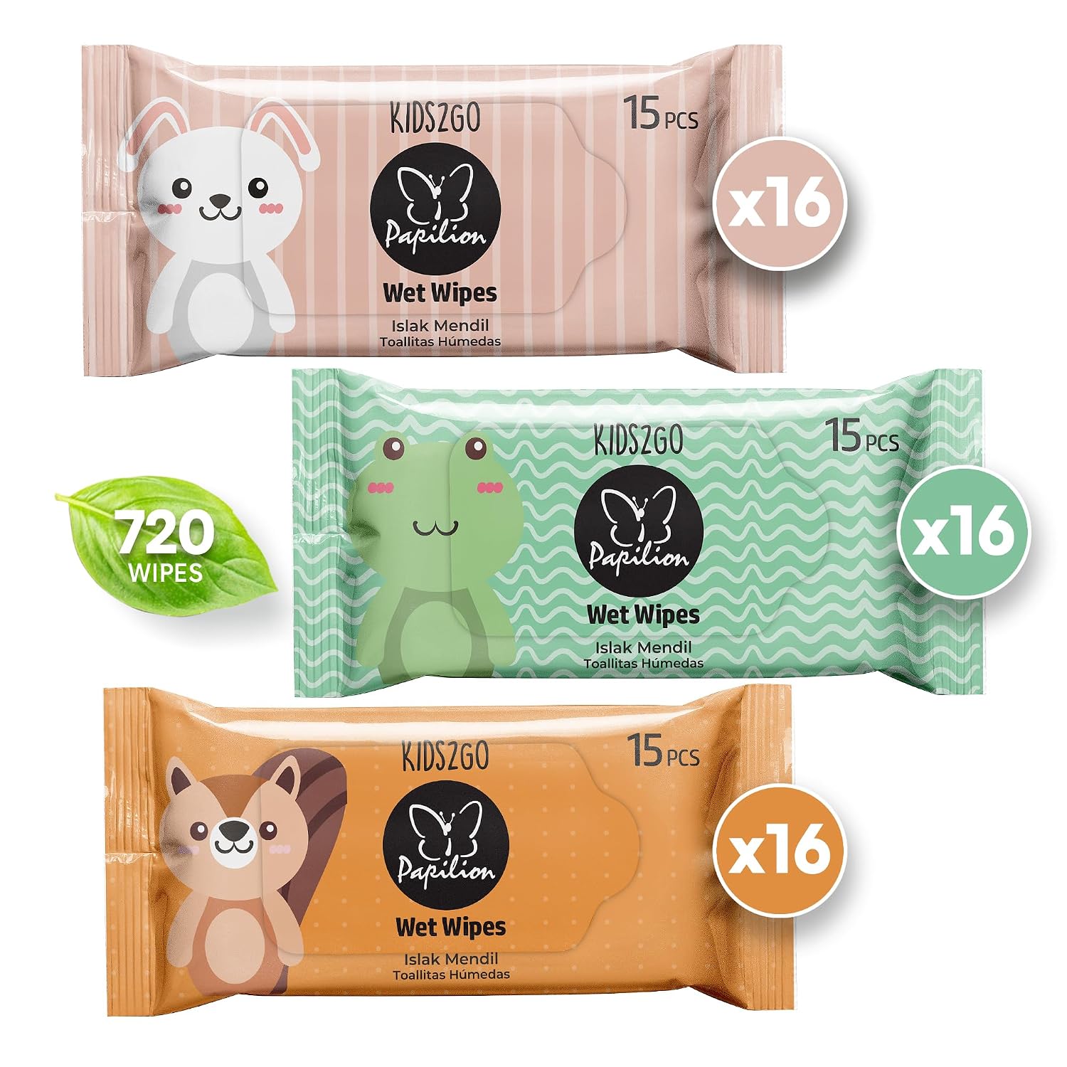 PAPILION Kids2Go Travel Hand Wipes, 48-Pack (720 Count Total), Gentle Hand Cleansing Wipes for Children, Resealable Packs for School, Trips, Camping & Outdoor Play, Quick Refreshing Clean On the Go