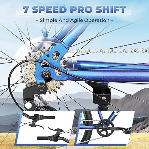 Miniatura 8 de Outroad - Bicicleta de montaña de 21 velocidades, 26 pulgadas, acero de alto carbono, marco de aluminio de grado aviación y freno de doble disco