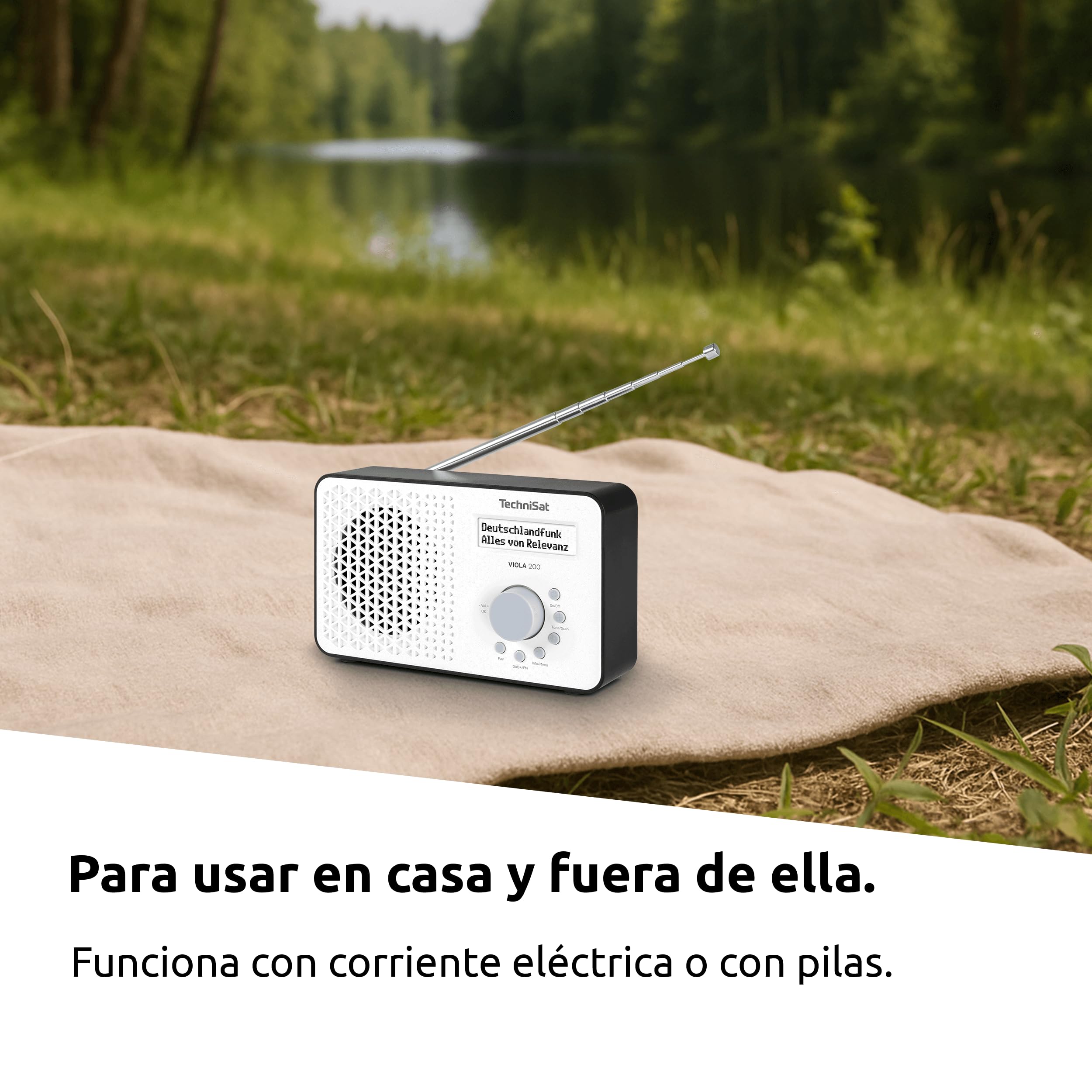 TechniSat Viola 200 - Radio portátil Dab+/FM (con Pantalla LCD, Antena telescópica, Memoria de Favoritos, Salida para Auriculares, Funcionamiento con Red y Pilas, Altavoz Mono, RDS, PLL) Blanco/Negro