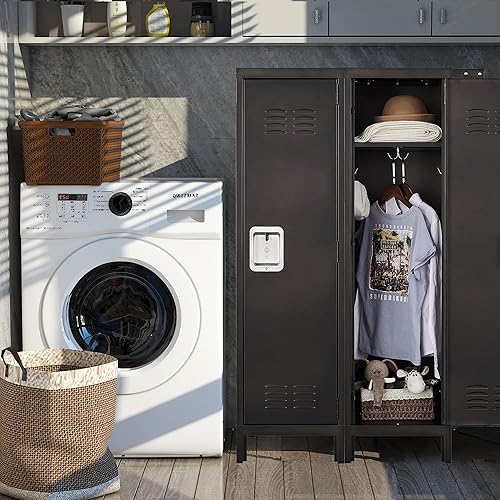 Miniatura 7 de Letaya Armario de metal con cerradura, armario de almacenamiento de 55 pulgadas, armario retro de acero con puertas con cerradura para empleados de