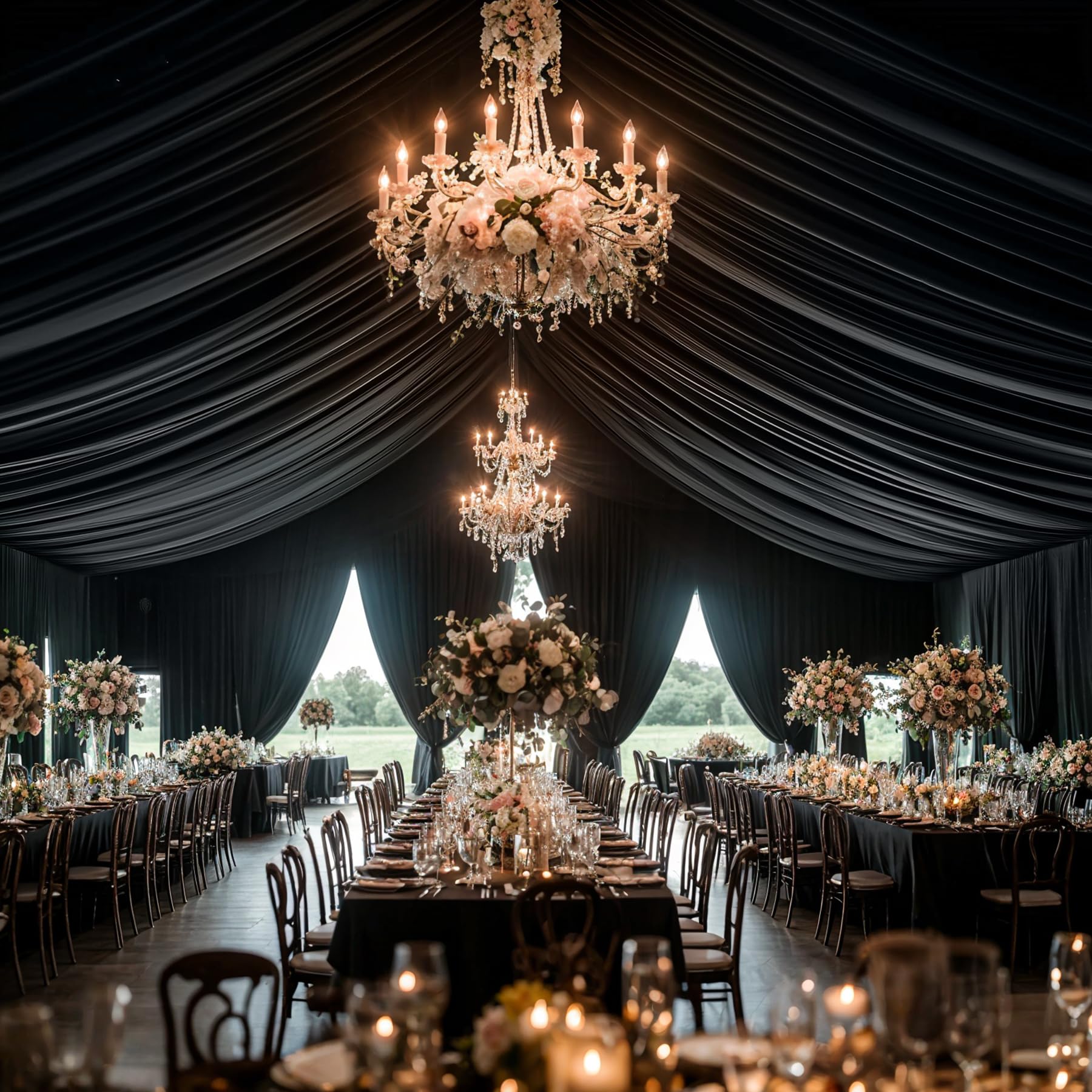 Cortinas de Techo Negras de 10 pies x 20 pies para Fiestas de Boda, poliéster Grueso sin Arrugas, 6 m, Extra Largo, Cortinas de Techo Negras, Cortinas de Arco para decoración de Fiesta de
