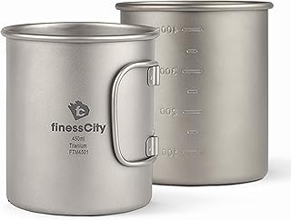Camp Mug (450ml/ 600ml) With & Without Lid, Strong Lightweight Camping Mug/Pot with Measurement Marks, Folding Titanium Cu...