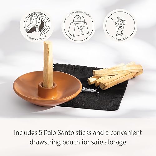 Miniatura 6 de Luna Sundara Auténtico soporte para palitos de Palo Santo de cerámica de Perú y soporte para incienso, incluye 5 palitos de Palo Santo hechos a