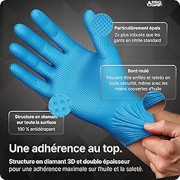 50 x Progrip Nitrile Gloves Size M Blue [With Double Thickness and Diamond Texture], Disposable Nitrile Gloves for Workshop, 
