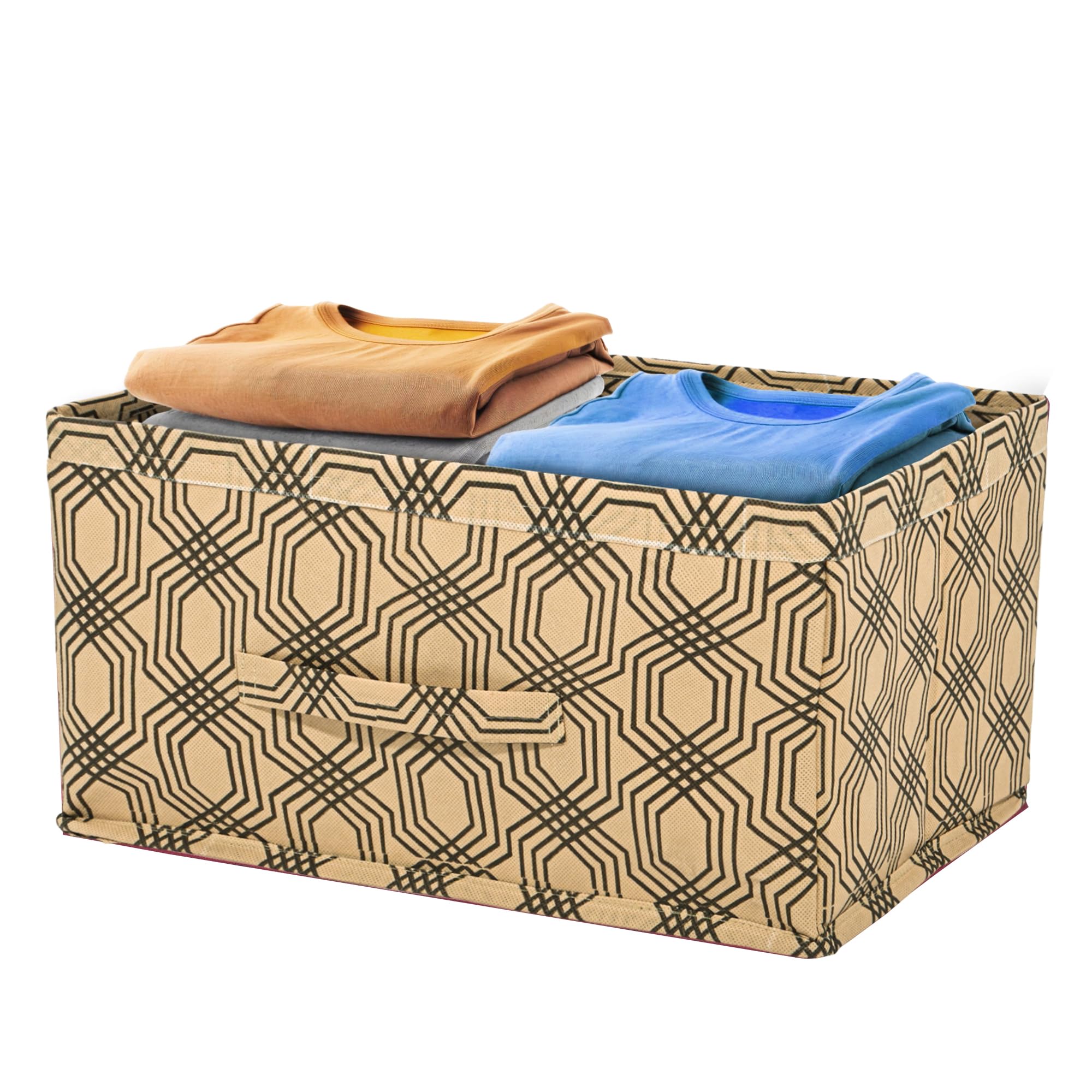 Kuber Industries Non-Woven Foldable Wardrobe Storage Organizer with Handle | Drawer Storage Box for Closet | Cupboard Organiser for Clothes, Toys and Books | Zig Zag - Brown