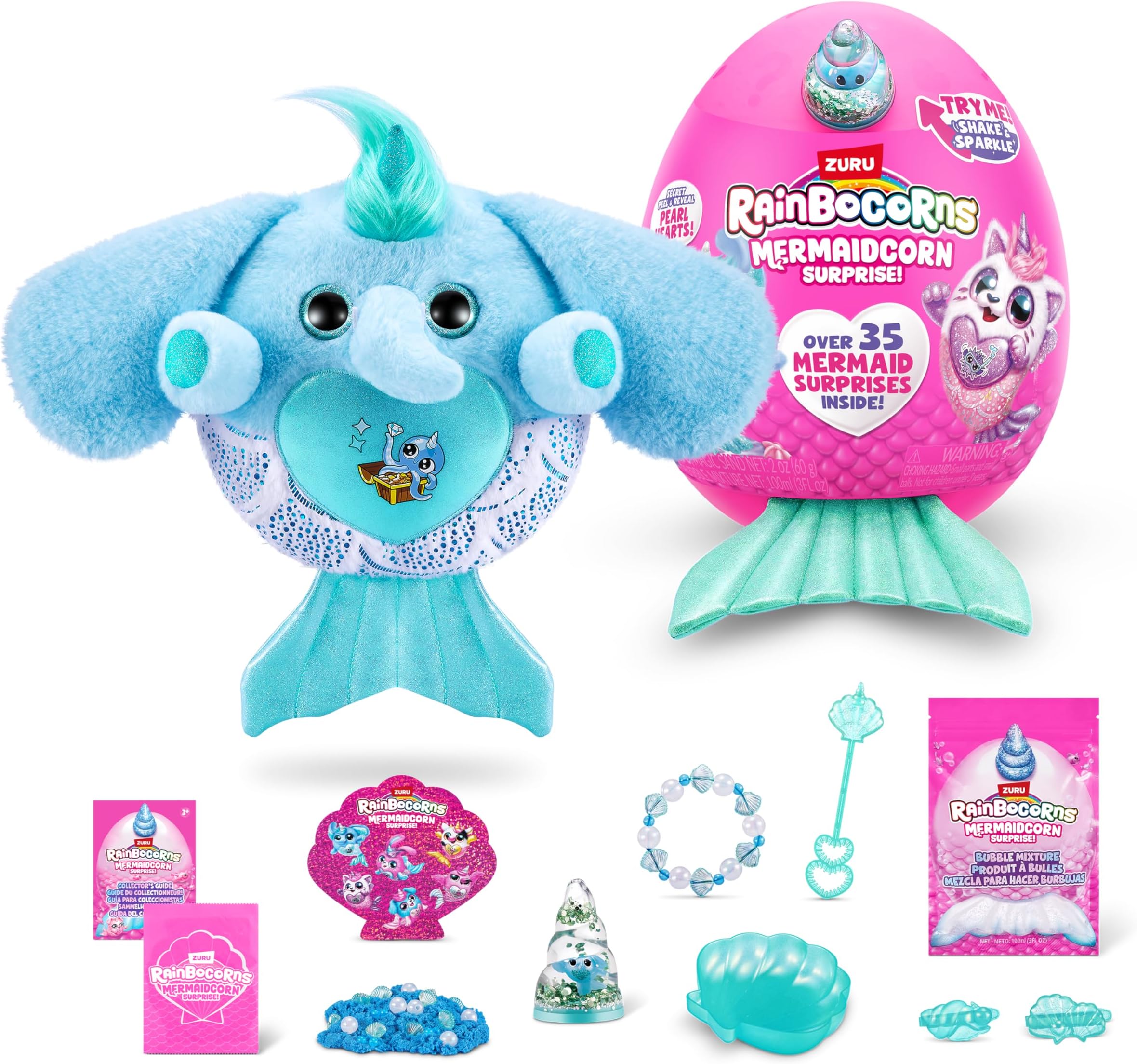 Rainbocorns Mermaidcorn Series 7 Shelly the Elephant - Collectible Plush - Mermaid Surprises, Cuddle Plush Stuffed Animal, Stickers (Elephant)