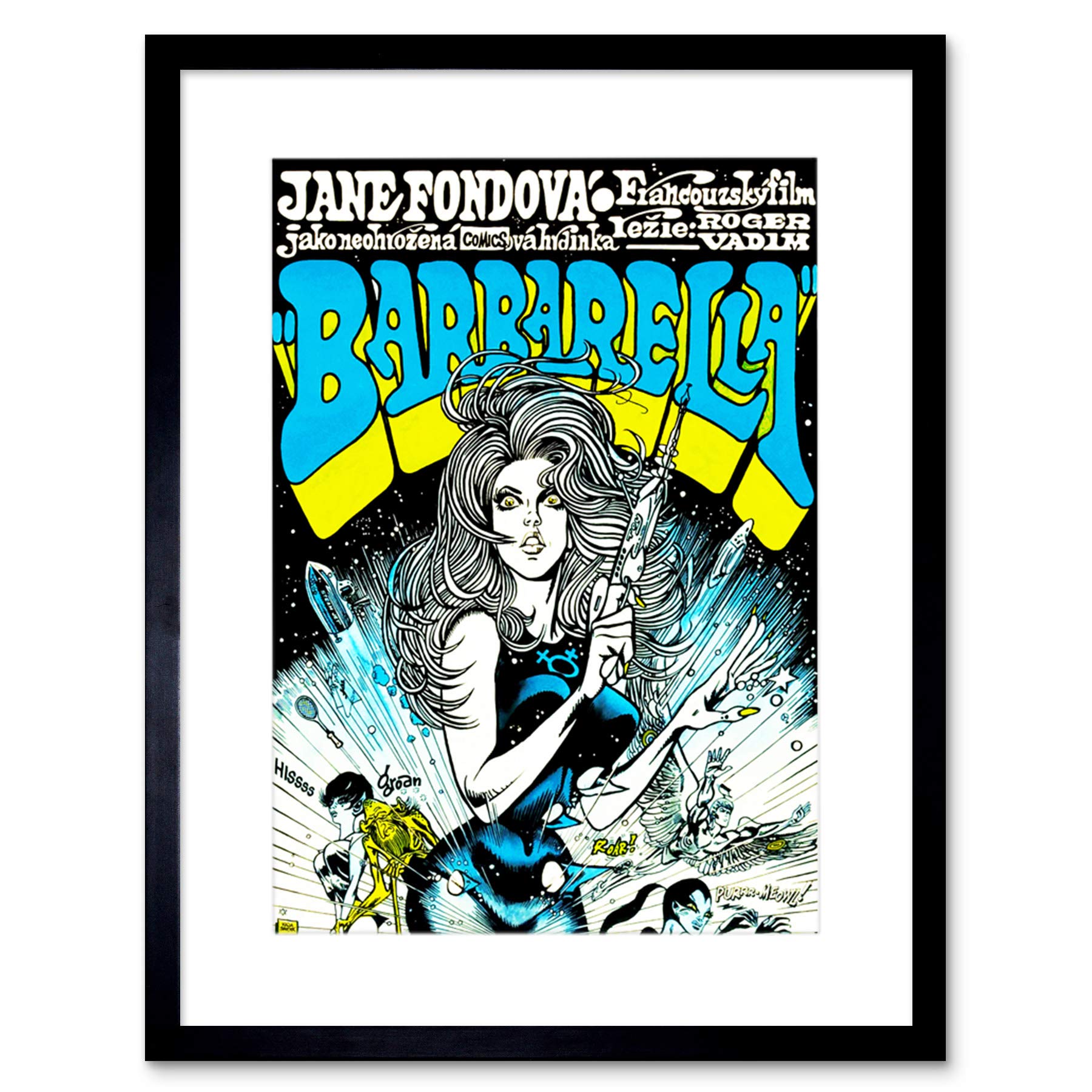Wee Blue Coo MOVIE FILM BARBARELLA JANE FONDA SCI FI CLASSIC BLONDE GUN FRAMED PRINT B12X7122