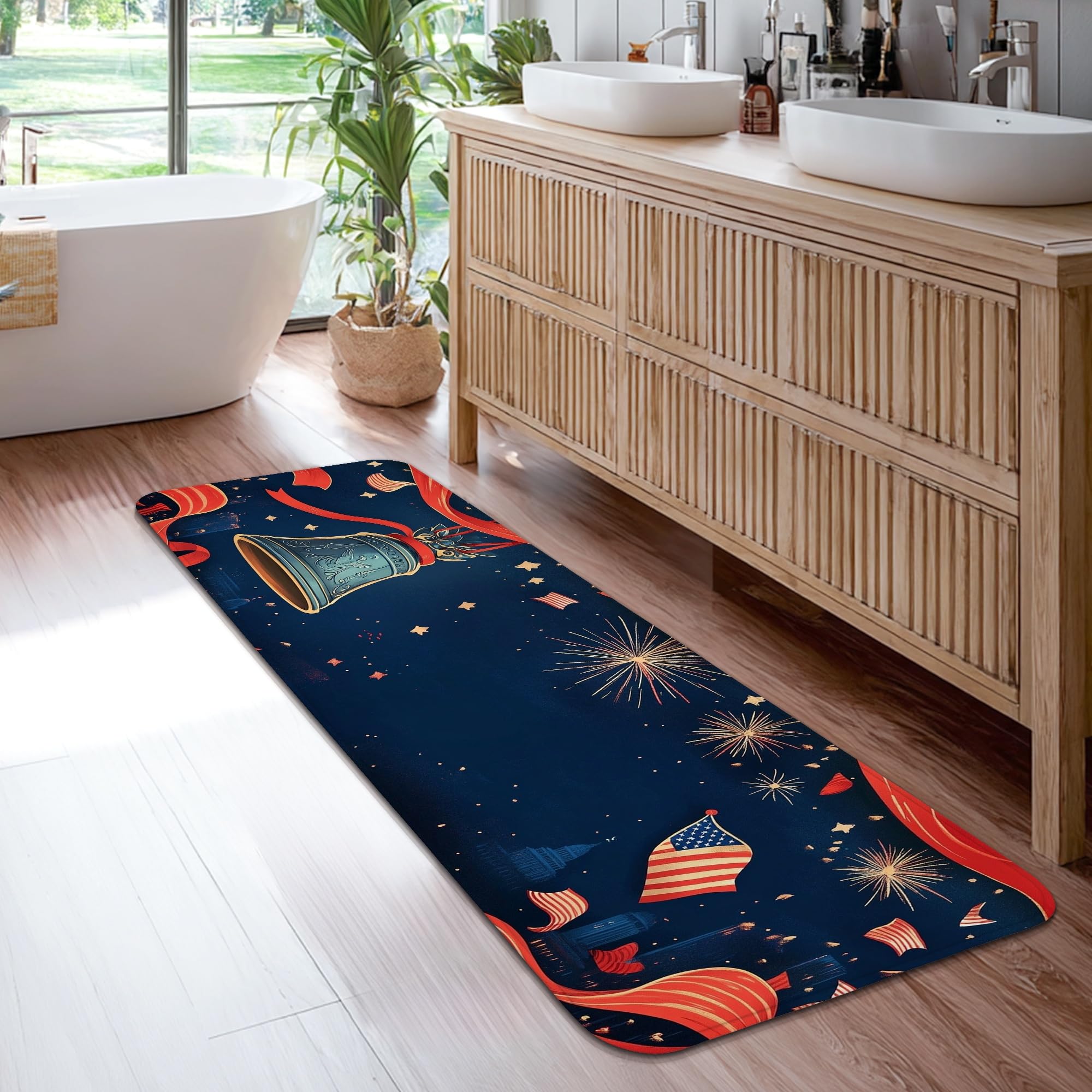 Tapis de couloir bleu marine avec motifs de feux d'artifice festifs et étoiles