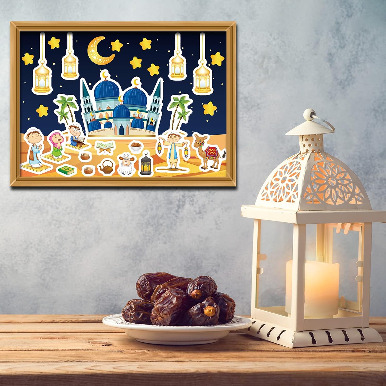 HOWAF 12pcs Eid Mubarak Make a Scene Stickers Set, Ramadan Kareem Themed DIY Craft Stickers for Kids, Religious Scene Sticker for Toddler, Eid Ramadan Party Moon Castle Star Lantern Stickers