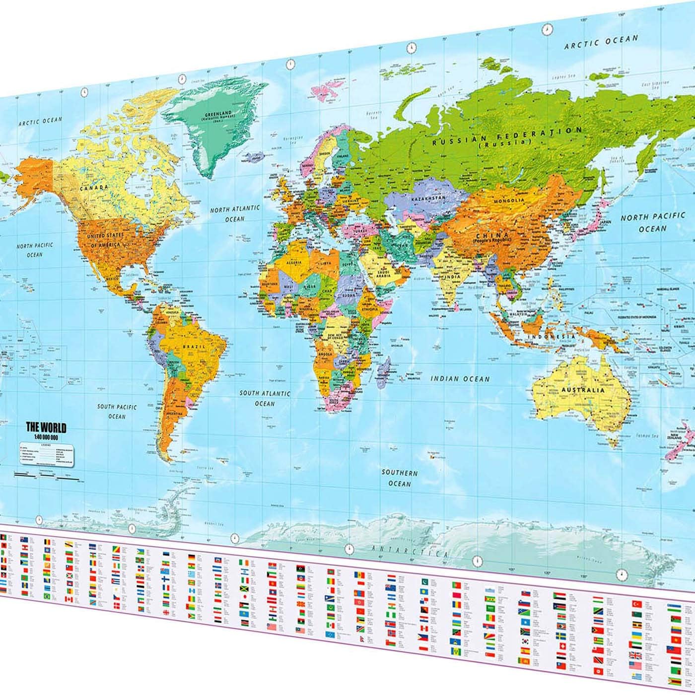 GOODS+GADGETS® Mapa Mundi XXL con Banderas 140x100 cm - Pack 10 | Póster gigante del mundo con países y banderas – impresión nítida, escala 1:40.000.000, fabricado en Alemania