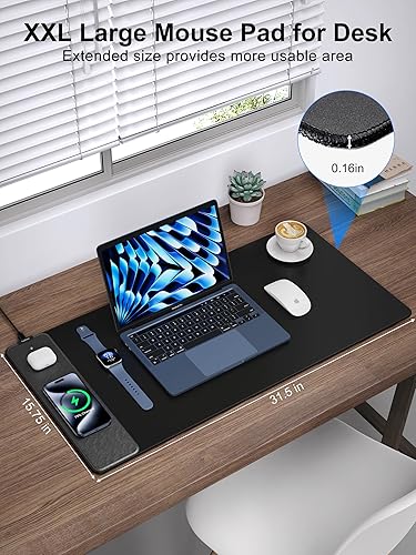 Miniatura 3 de TopMade Alfombrilla de mouse de carga inalámbrica, alfombrilla de mouse impermeable para juegos con superficie ultra suave, base antideslizante,