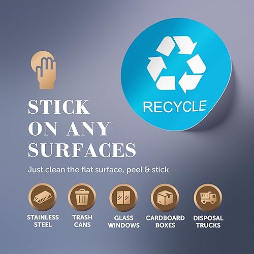 Miniatura 2 de Adhesivo para cubo de basura de reciclaje  (paquete de 4) etiquetas adhesivas de vinilo laminado de vinilo redondo de 3 pulgadas, impermeable, para