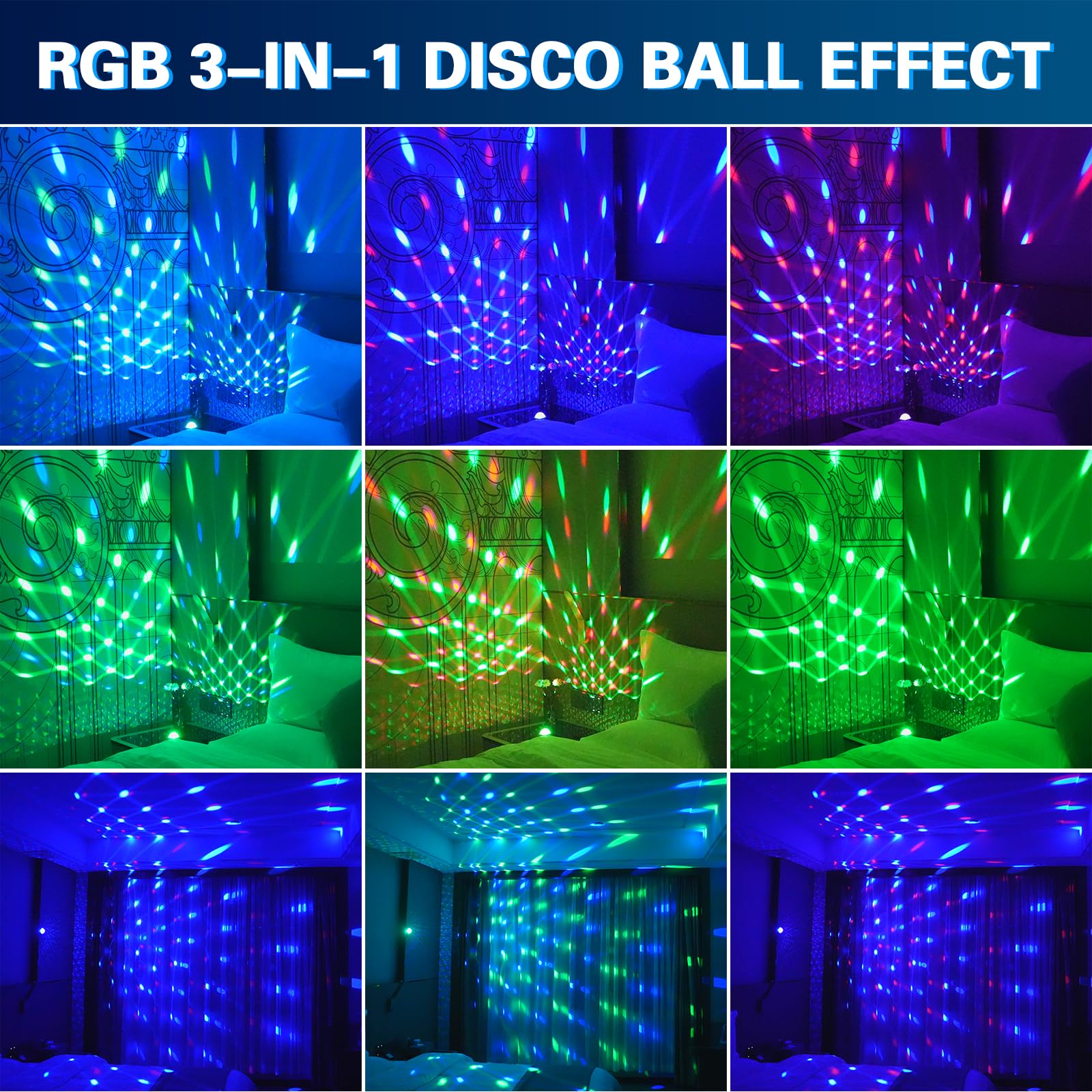 HSL Wiederaufladbare Discokugel-Lichter, Mini-RGB-Partylichter, Soundaktivierung, Stroboskop-Bühnenlicht, perfekt für Halloween, Weihnachten, Veranstaltungen, Geburtstag, Hochzeit, Dekorationen