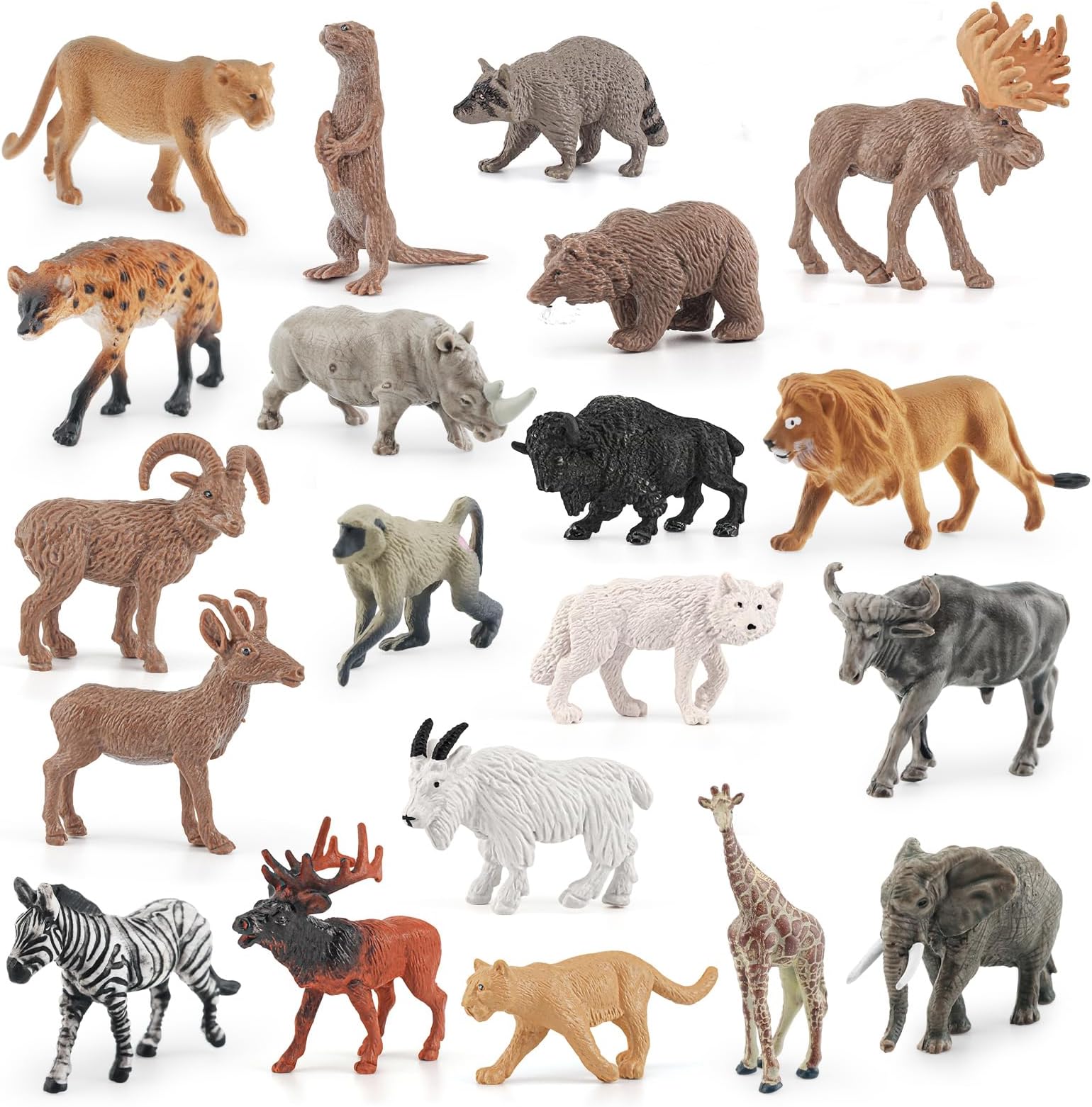 21PCS Mini Wild Animals Figurines Toys Set Savanna Jungle Animals Figures Mini Party Favor Cake Topper South Africa Zoo Animals Toys for Kids