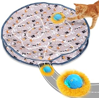 PUHOHUN Cat Toy Ball for Adults Cats Indoor Interactive Automatic Cat Ball Toy Quick Rolling - Motion Activated Chirping | Mouse Catching Game (Brown) product image