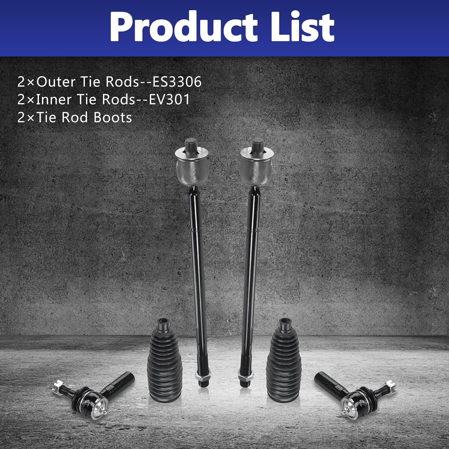 6Pcs Tie Rod End Kit, Front Inner Outer Tie Rod End With Boots compatible with 1997-2001 TOYOTA Sienna, 1997-2004 TOYOTA AVALON, 1997-2001 LEXUS ES300 ES3306 EV301