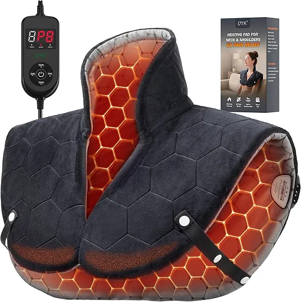 UTK 30s Fast Heating Pad for Neck and Shoulders and Back, 6X Deeper Penetrate, Far Infrared Heated Wrap for Neck and Shoulders Pain Relief, Auto Shut Off, Memory Function 24"X20"
