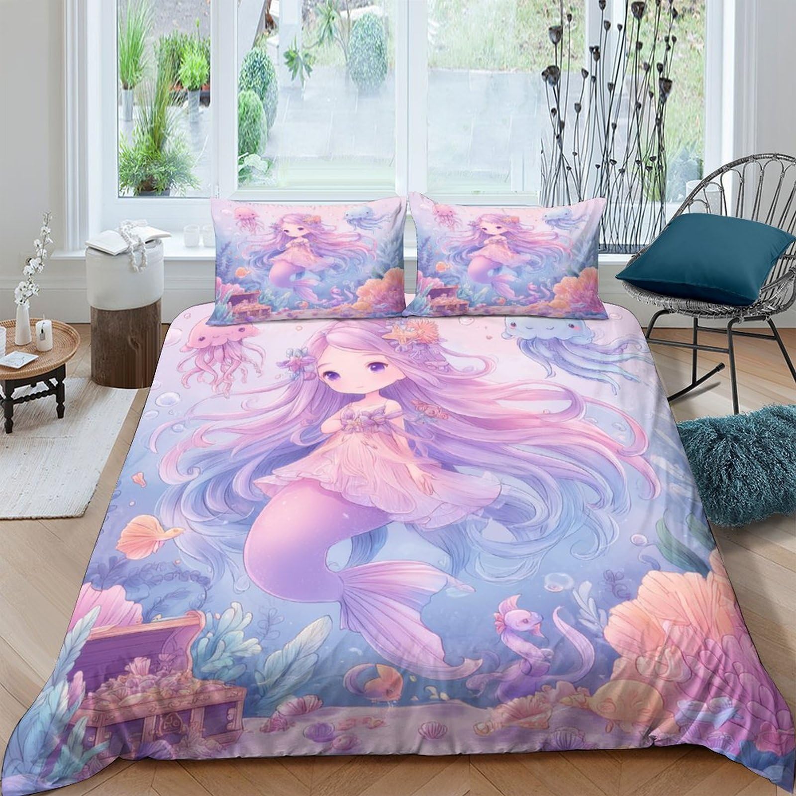 Ctjqhvkz Girls Style-2 3D Printed Fantasy Anime Fitted Sheet Microfiber Soft Pastel Clouds Mattress Cover For Bedroom Dorm Home Decor Single（135X200cm）
