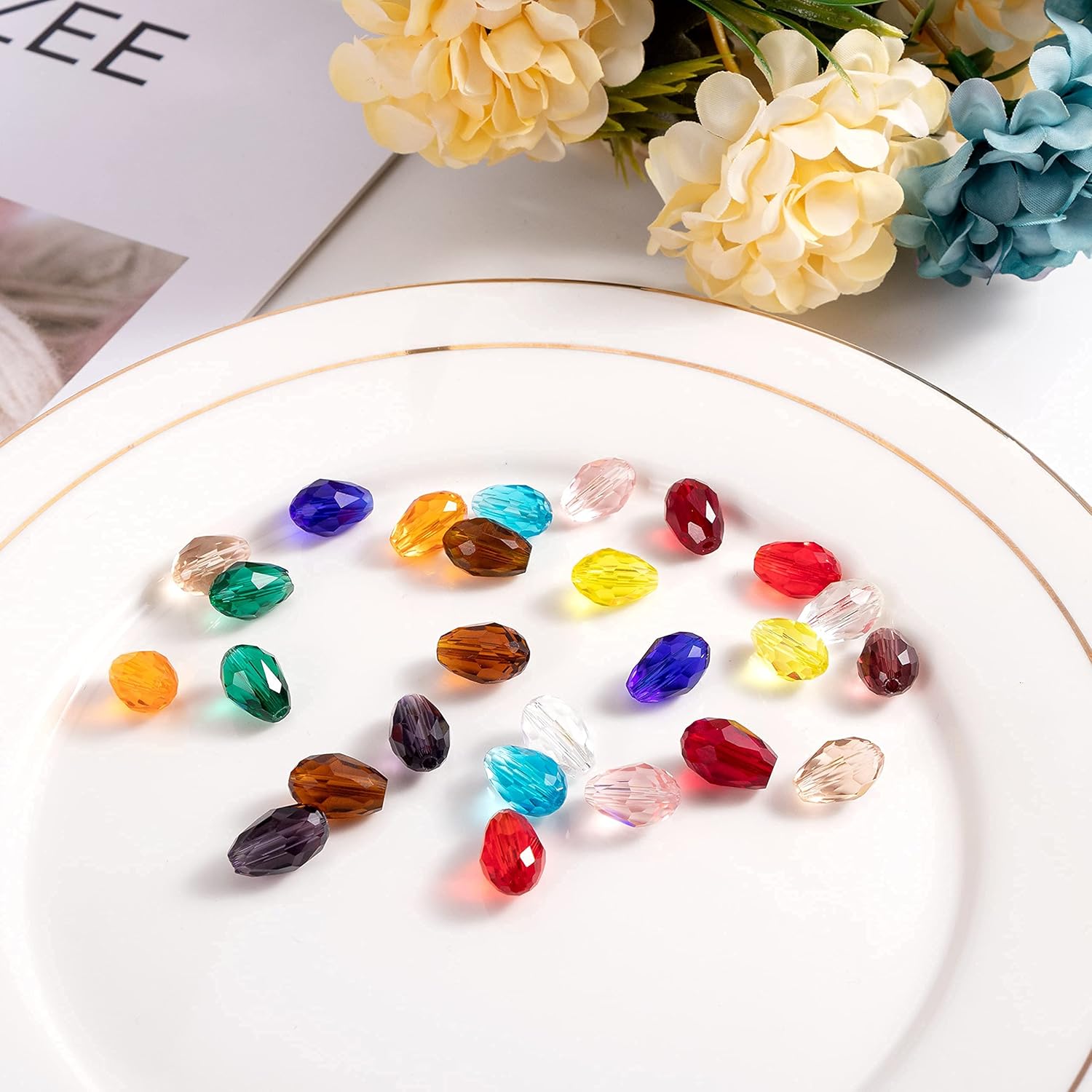 MissAudrey 300Pcs Teardrop Glass Beads for Jewelry Making 8x12mm Faceted Vertical Hole Crystal Spacer Beads Assortments for DIY Bracelet Necklace Earrings Crafts with Container Box - Image 4