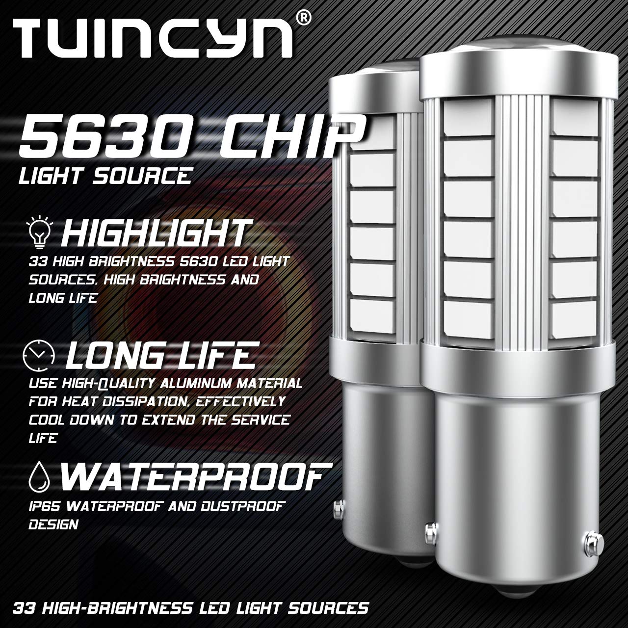 TUINCYN BAU15S PY21W Ampoule LED bleue Ampoule de frein super lumineux 8000K 5630 33SMD 1156 7507 12496 5009 7507AST Feu de recul Feu de recul feu de recul CC 12V (pack de 10)