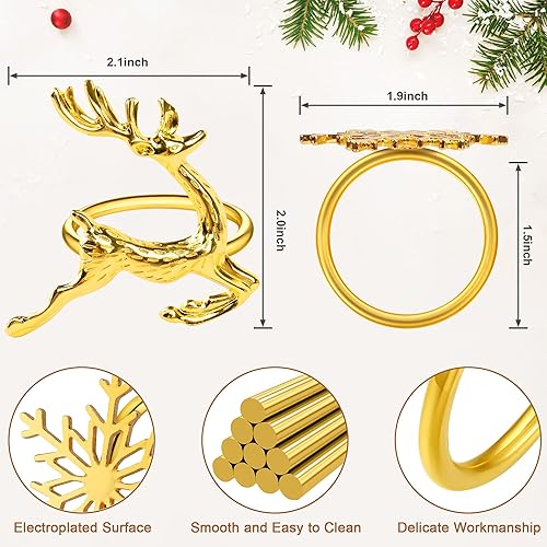 Miniatura 9 de Homotte Juego de 6 servilleteros de flores doradas, servilletas de Navidad para decoración de mesa de Acción de Gracias, banquete de Navidad,