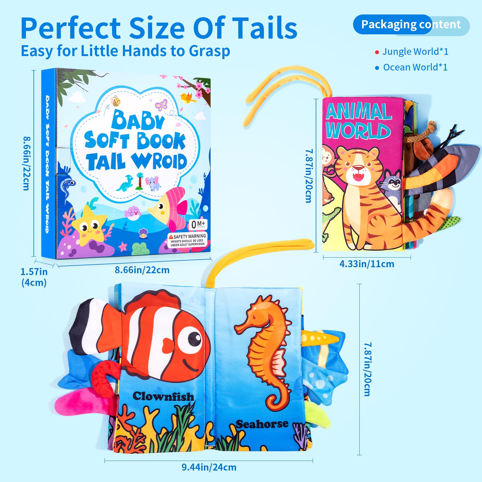 YySiRui Baby Books 0-6 Months, 2PCS Crinkle Books for Babies, Touch and Feel Sensory Cloth Book 6-12 Months, Tummy Time Toys, Baby Toys for Newborn, 6 Page