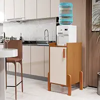 Balcão Aparador para Bebedouro, 1 Porta, Pés em Madeira, Branco e Natural (Cedro/Off White)