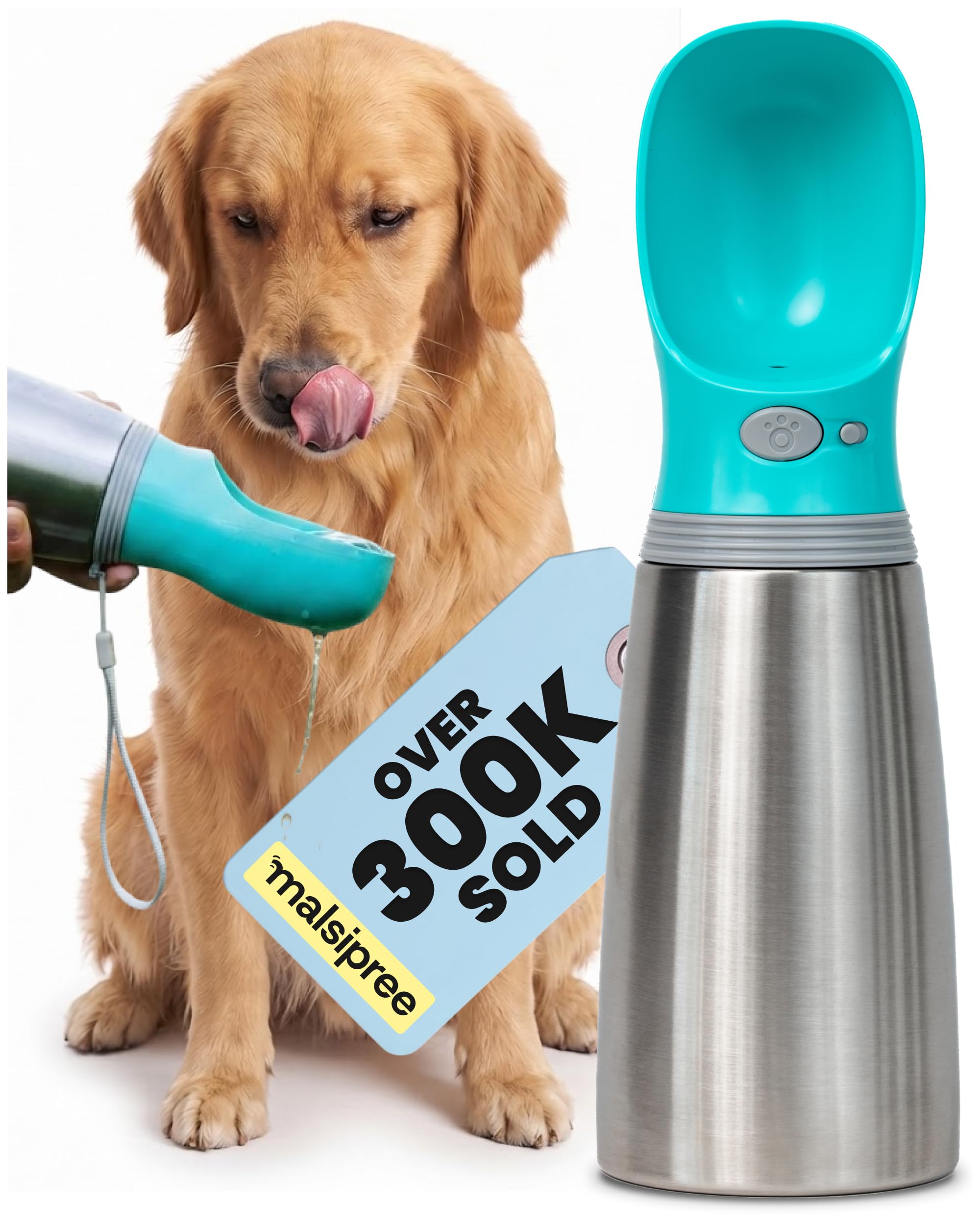 Malsipree Insulated Dog Water Bottle Portable, Leakproof Steel, Blue 24oz