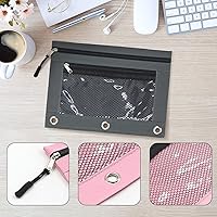 Vista 5 de KBD 3 Ring Binder Pencil Pouchs, Zippered Pencil Pouch with Zipper Pulls Double Pocket Pencil Pouch 3 Ring with Clear Window (Grey &Pink 2pack)