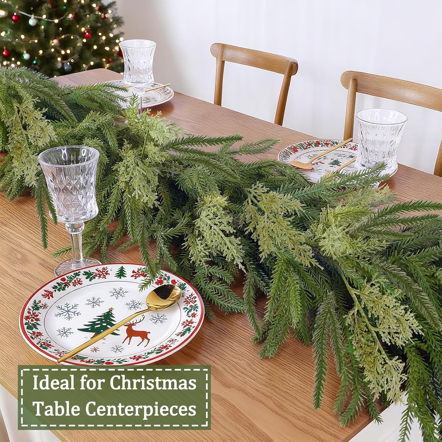 Extra Thick&Lush - 6Ft by 12 Inch Artificial Garland Norfolk Pine Garland, Real Touch Cedar Garland, Realistic Soft 120 Branch Tips Pine&Cedar Faux Greenery Cypress Garlands for Mantle Outdoor Indoor