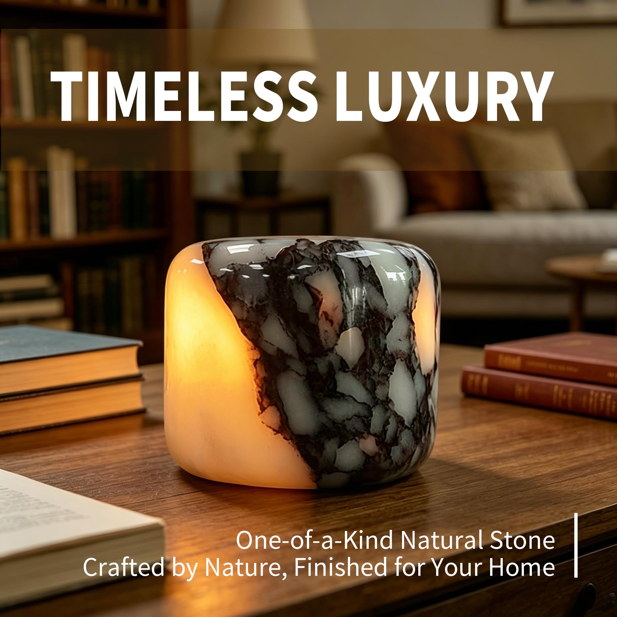 Lámpara de mesa de mármol, recargable tipo C, lámpara de noche regulable de 3 vías, iluminación ambiental única de piedra natural para dormitorio, mesita de noche, sala de estar, luz nocturna LED