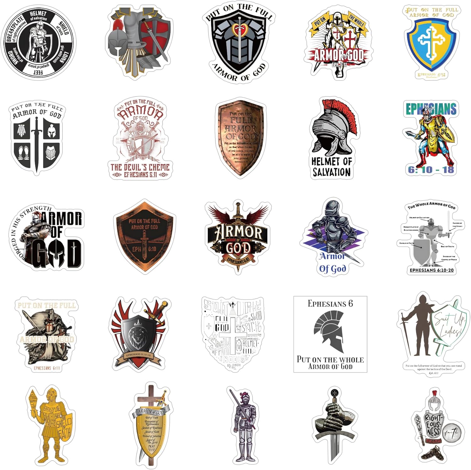 63Pcs Armor of God Stickers Pack, Aesthetic Vinyl Waterproof Stickers for Water Bottle,Skateboard,Laptop,Phone,Journaling,Scrapbooking Decals for Kids Teens Adults for Party Supply Reward…