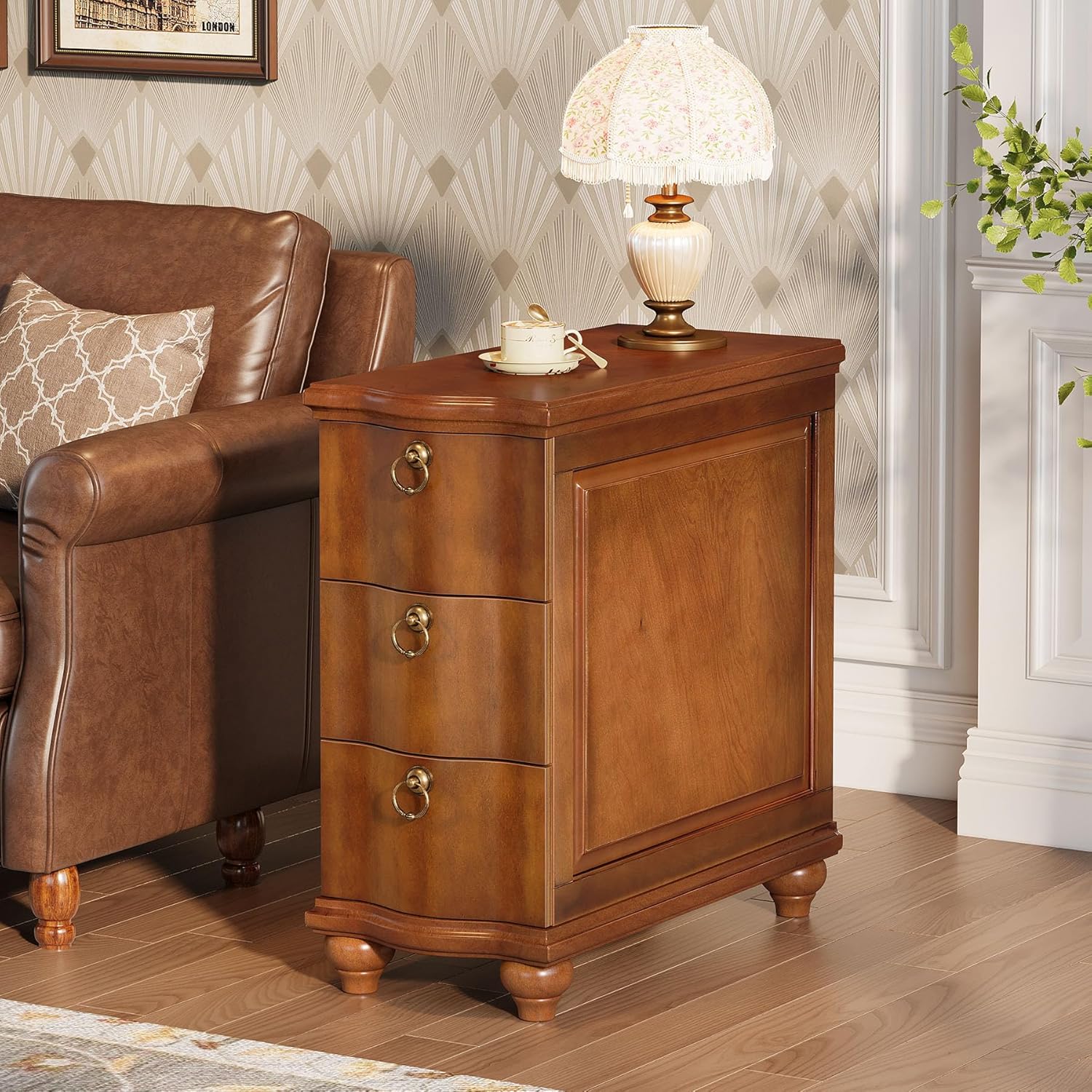 Tribesigns Wood End Table Set of 2, Fully Assembled Narrow Slim Side Table, No Assembly Required, Nightstand for Bedside, Small Spaces, Living Room, Bedroom, Walnut Brown
