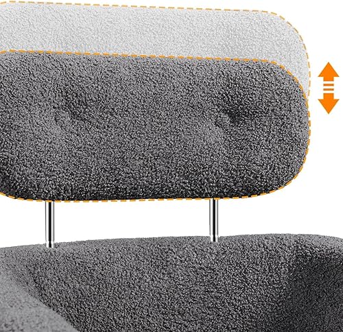 Miniatura 8 de Yaheetech Silla decorativa, acogedora silla de sala de estar con reposacabezas ajustable, silla de tocador Boucle con almohada lumbar y patas