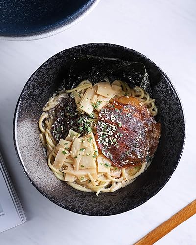 Miniatura 4 de Kanwone Juego de cuencos de cerámica japoneses para ramen, cuencos de sopa, 37 onzas, con cucharas y palillos a juego para fideos asiáticos Udon