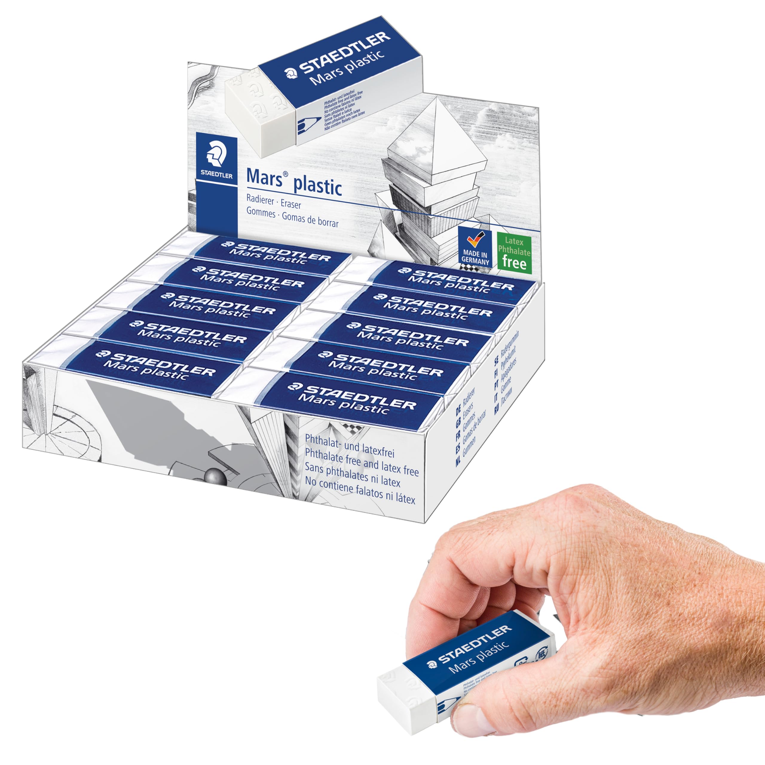 STAEDTLER Mars Plastic Vinyl Erasers (20-Pack), White Erasers for Clean & Precise Results - Latex-Free, Minimal Crumbling
